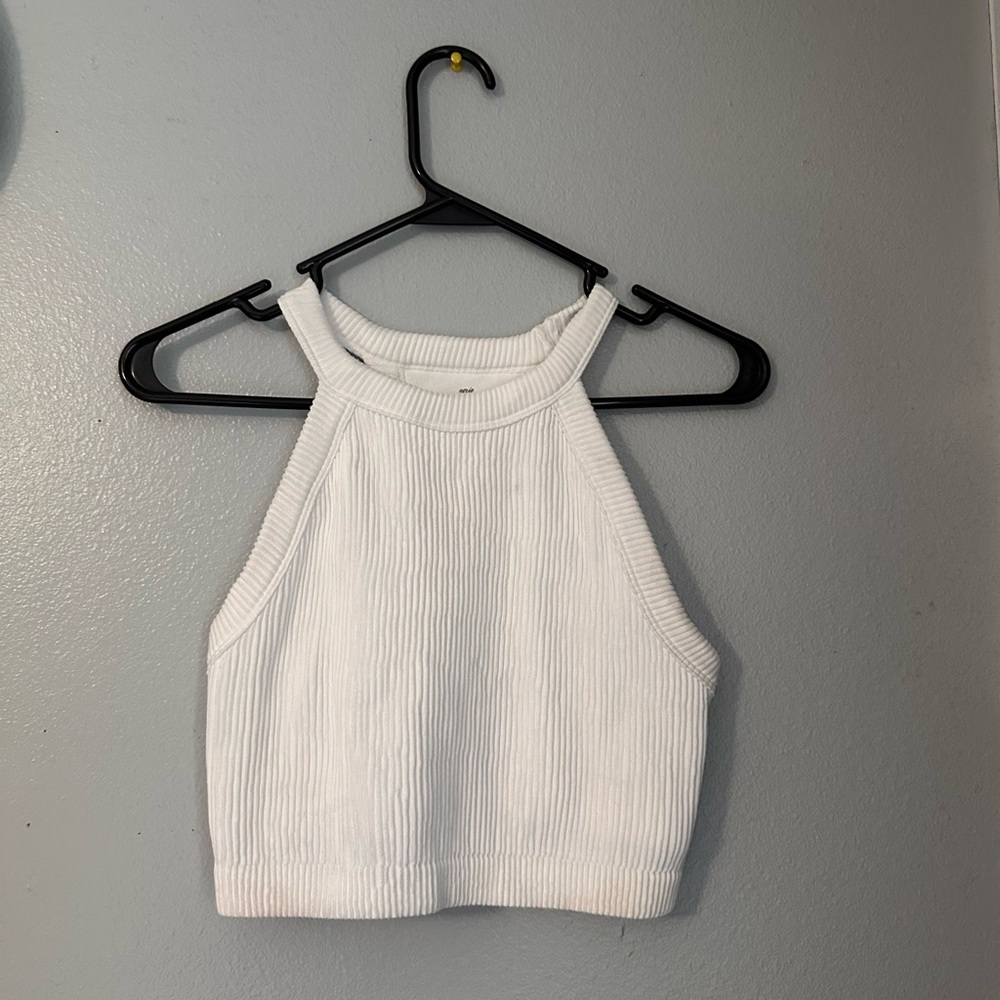 Aerie White Ribbed Halter Top